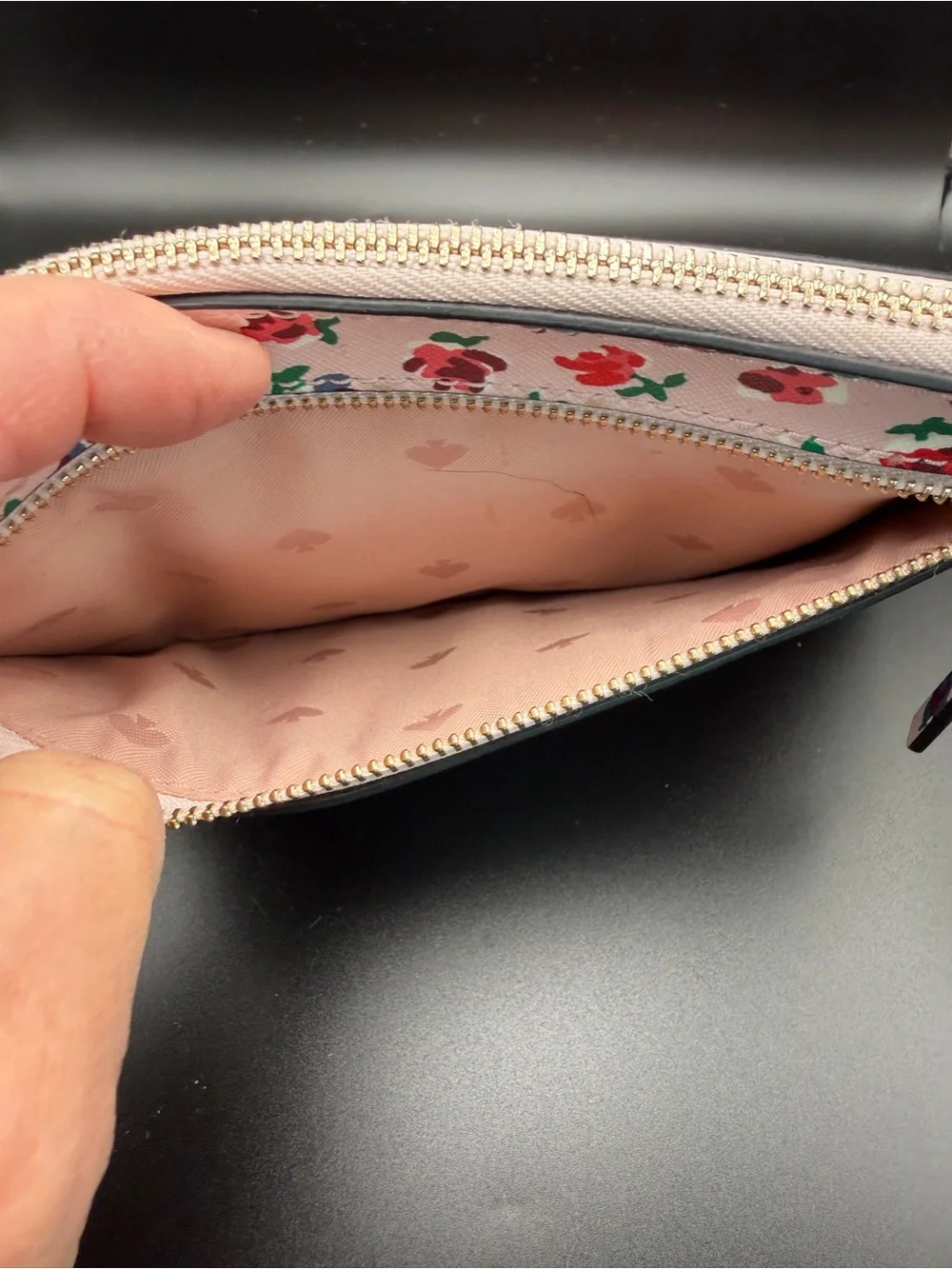 kate spade Pink Floral Zip Wristlet with Red and Blue Accents